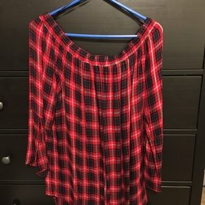 Flannel off the shoulder blouse
